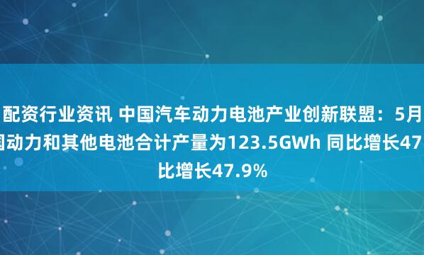 配资行业资讯 中国汽车动力电池产业创新联盟：5月我国动力和其他电池合计产量为123.5GWh 同比增长47.9%